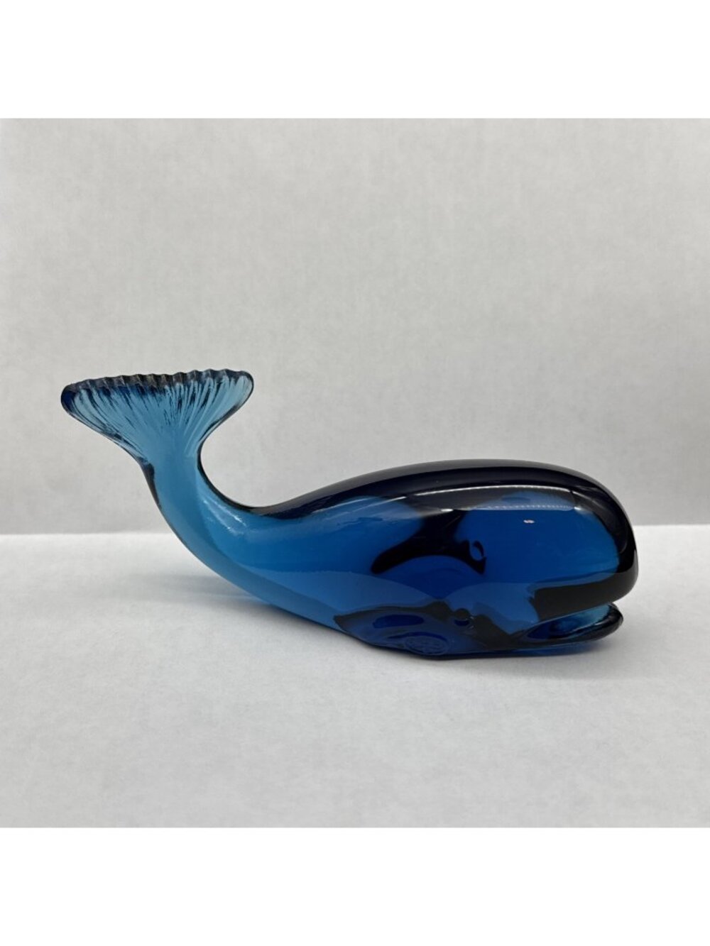 Fenton Art Glass Signed Cobalt Blue Whale Figurine Paperweight  5" Ocean READ MO